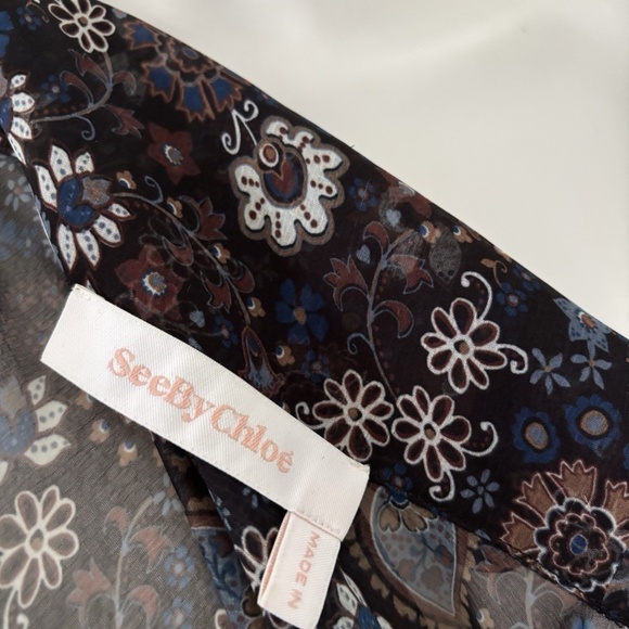 See By Chloe Blouse Long Sleeve Print Floral Brown / Black Sz 36 Authentic❤️ - Picture 5 of 6